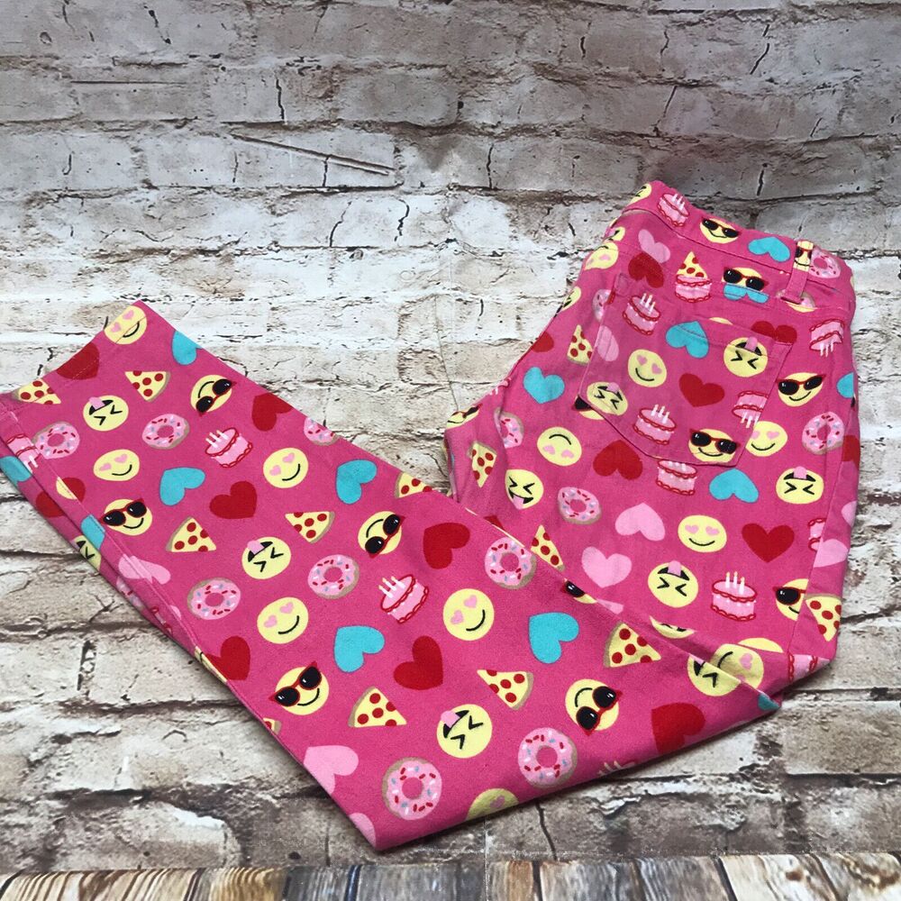 Place Girls Pants Size 10 Emoji Faces Pink Skinny Fun Whimsical Hearts Donuts